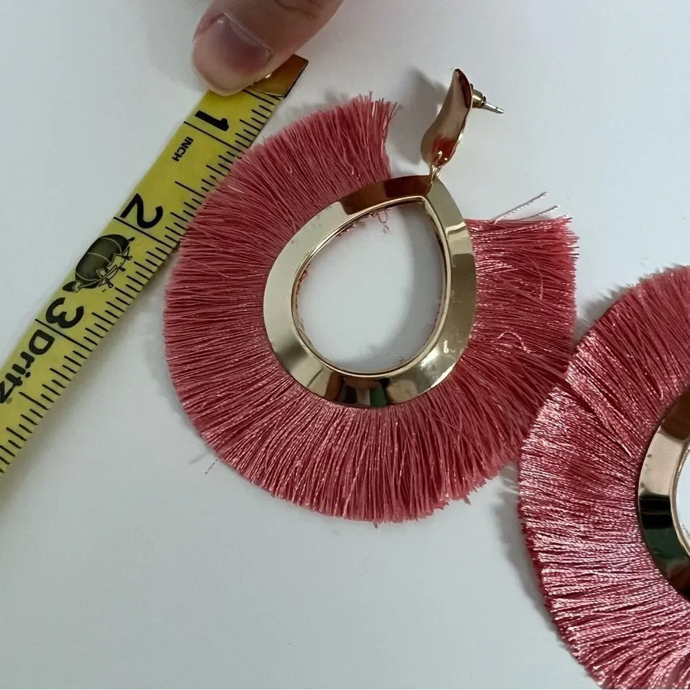 🍭6/$30 Dusty rose fringe teardrop post dangle earrings